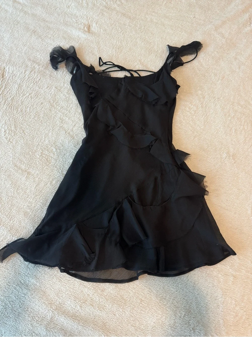 ASOS Black Ruffle Mini Dress - Picture 6 of 7